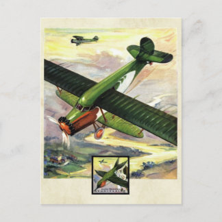 Cartão Postal Vintage Aviation Airplane Color Art