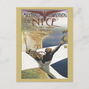 Cartão Postal Vintage Aviation Meeting Nice França e