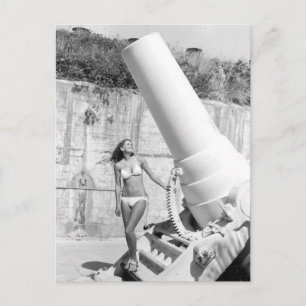 Cartão Postal Vintage B&W Photo Florida Bikini Girl