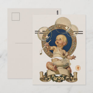Cartão Postal Vintage Baby Bubbles por J.C. Leyendecker Nursery