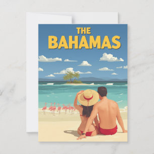 Cartão Postal Vintage Bahamas Casal Flamingo Viagem