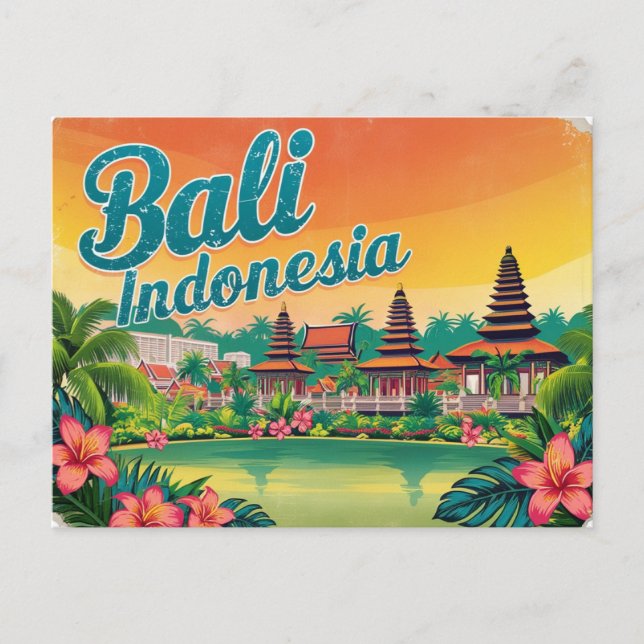 Cartão Postal Vintage Bali, Indonésia (Frente)