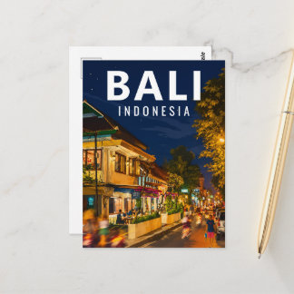 Cartão Postal Vintage Bali – Rua Noturna de Ubud