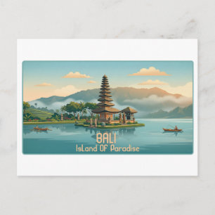 Cartão Postal Vintage Bali Ulun Danu Beratan Templo do Lago Viag