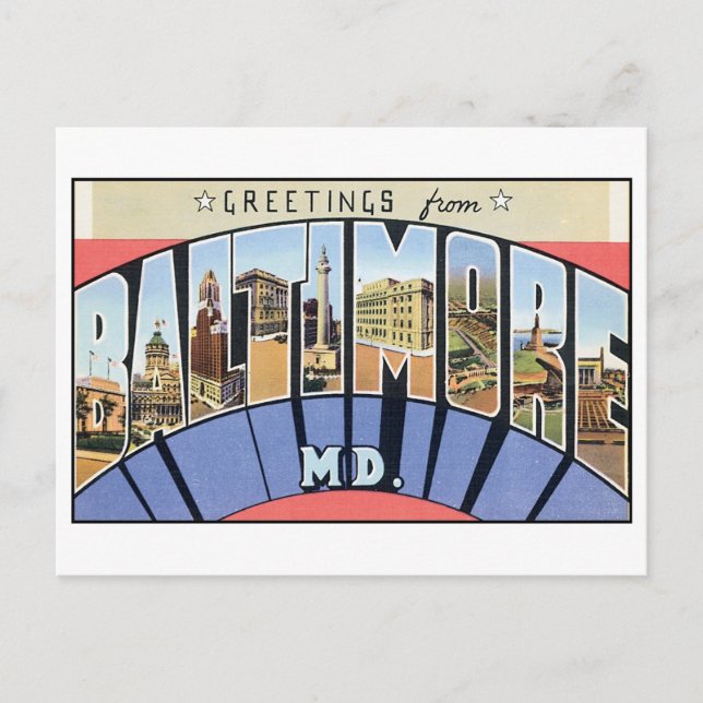 Cartão postal Vintage Baltimore (Frente)