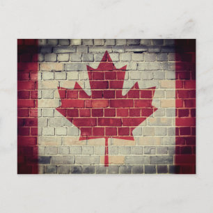 Cartão Postal Vintage, bandeira do Canadá, numa parede de tijol