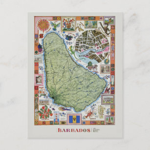 Cartão Postal Vintage Barbado Viagem Maps
