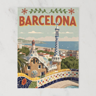 Cartão Postal Vintage Barcelona Gaudí Viagem