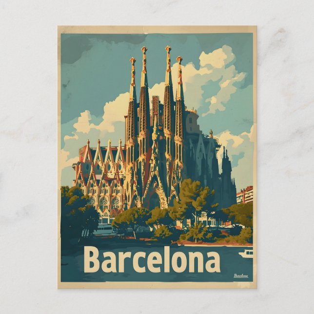 Cartão Postal Vintage Barcelona Sagrada Família (Frente)