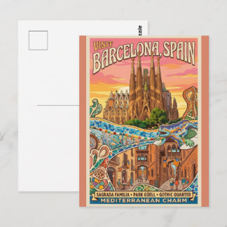 Cartão Postal Vintage Barcelona Spain Travel Postcard - Sagrada 