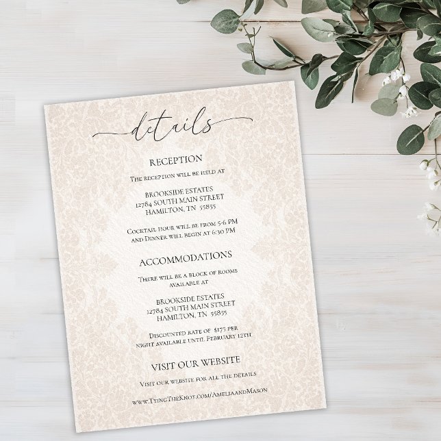 Cartão Postal Vintage Baroque Wedding Details Enclosure Card (Vintage Baroque Wedding Details Enclosure Card)