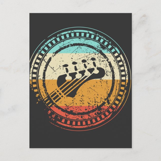 Cartão Postal Vintage Bass Guitar Headstock Retro Guitarrista (Frente)