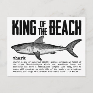 Cartão Postal Vintage Beach King Shark Definition Black n White