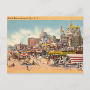 Cartão Postal Vintage Beach Scene, Atlantic City, Nova Jersey