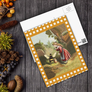 Cartão Postal Vintage Bee Little Girl Honey Pote