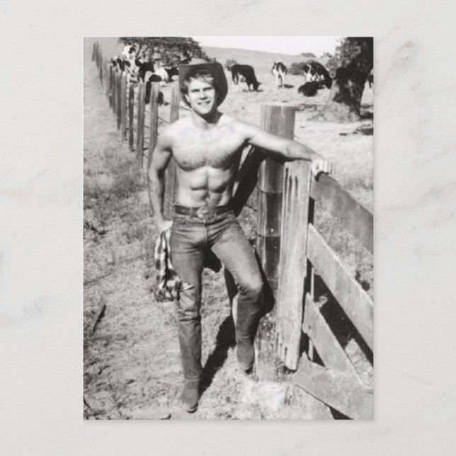 Cartão Postal Vintage Beefcake Cowboy (Frente)