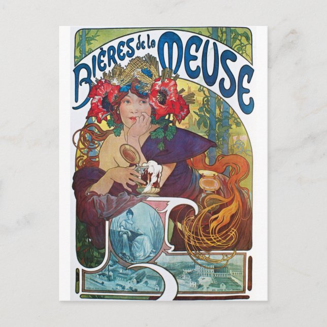 Cartão Postal Vintage Beer Art Nouveau Alphonse Mucha (Frente)