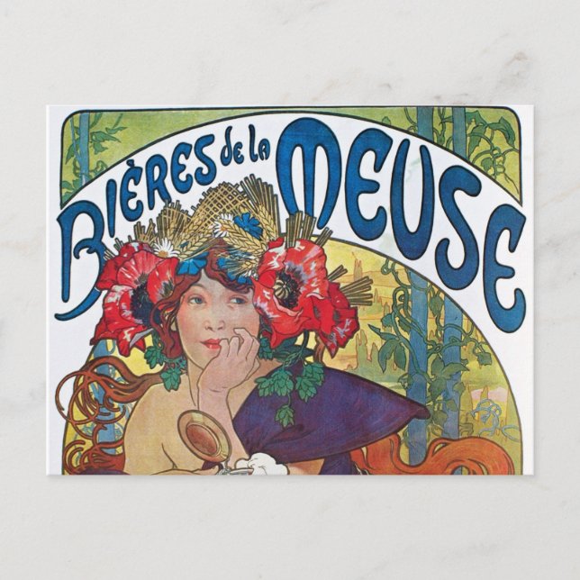 Cartão Postal Vintage Beer Art Nouveau Alphonse Mucha (Frente)