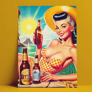 Cartão Postal Vintage Beer Summer Girl