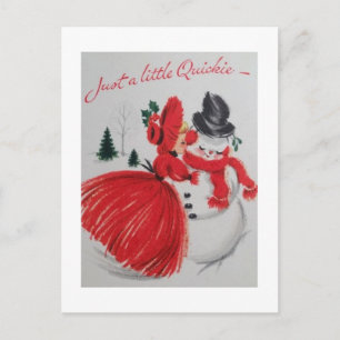 Cartão Postal Vintage beijando um boneco de neve
