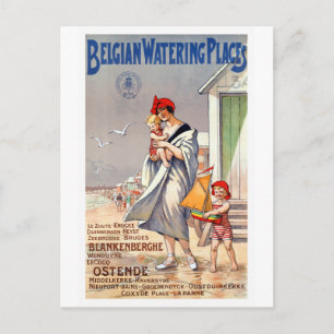 Cartão Postal Vintage Belgium Beaches Poster de viagens