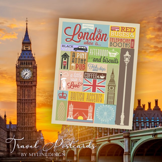 Cartão Postal Vintage Bem-vindo a Londres (Criador carregado)