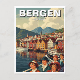 Cartão Postal Vintage Bergen Norway Viagem
