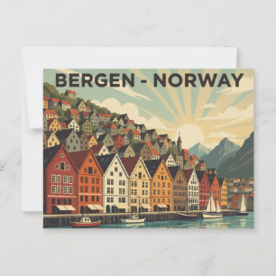 Cartão Postal Vintage Bergen Norway Viagem
