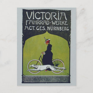 Cartão Postal Vintage Bicicleta Dama e Cão