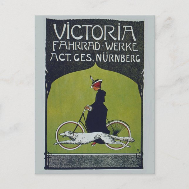 Cartão Postal Vintage Bicicleta Dama e Cão (Frente)