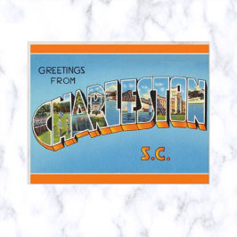 Cartão Postal Vintage Big Letter Charleston Carolina do Sul
