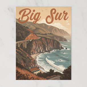 Cartão Postal Vintage Big Sur: Ondas Cliffside