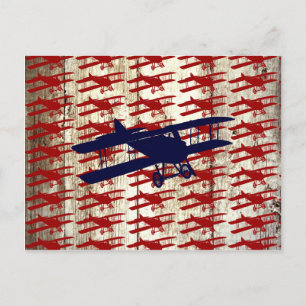 Cartão Postal Vintage Biplane em presentes de aviação de madeira