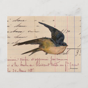 Cartão Postal Vintage Bird e Ledger Paper Digital Art