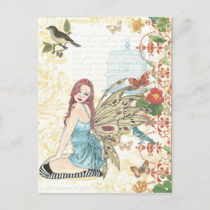 Cartão postal "Vintage Birdcage Fairy"