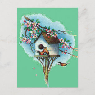 Cartão Postal Vintage Birdhouse