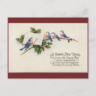 Cartão Postal Vintage Birds Ano Novo