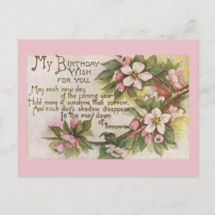Cartão Postal Vintage Birthday Blossoms