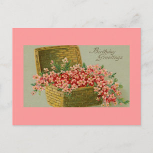 Cartão Postal Vintage Birthday Flower Basket