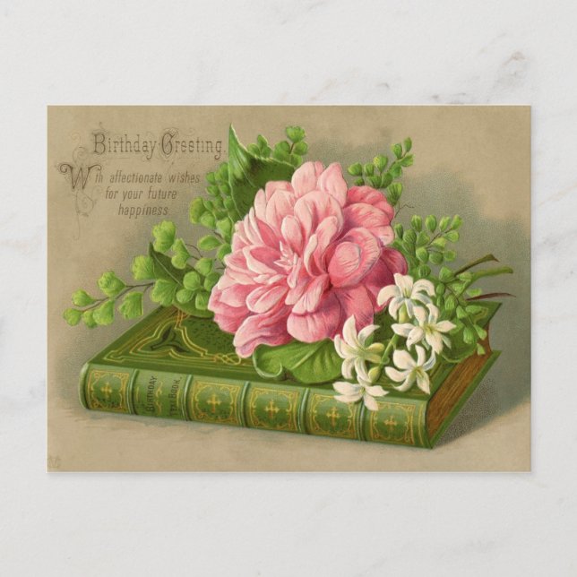 Cartão Postal Vintage Birthday Flowers (Frente)