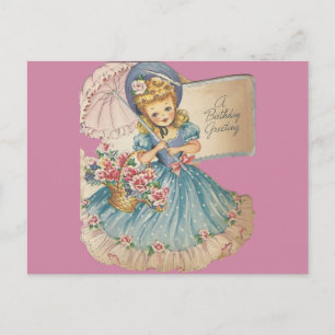 Cartão Postal Vintage Birthday Girl Saudação