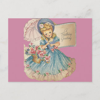 Cartão Postal Vintage Birthday Girl Saudação