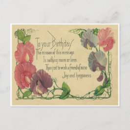 Cartão Postal Vintage Birthday Sweet Peas