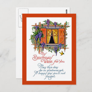 Cartão Postal Vintage Birthday Wish