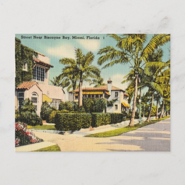 Cartão Postal Vintage Biscayne Bay, Miami, Florida (Frente)