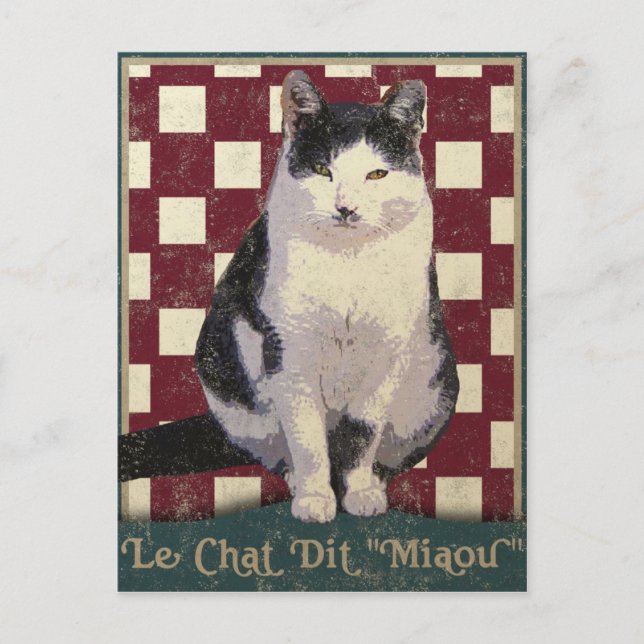 Cartão Postal Vintage Bistro Cat (Frente)