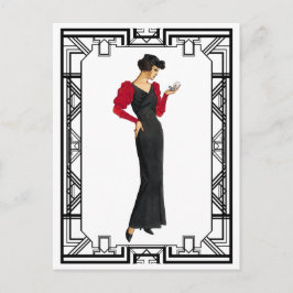 Cartão Postal Vintage Black and Red 1930 Evening Gown