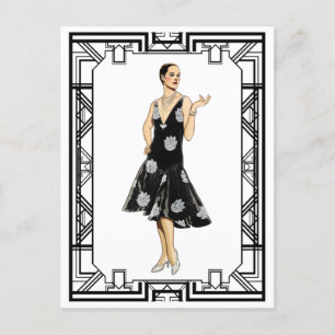 Cartão Postal Vintage Black and White 1930s Beaded