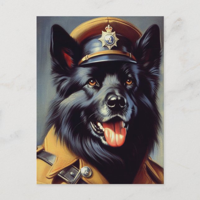 Cartão Postal Vintage Black German shepherd Painting (Frente)