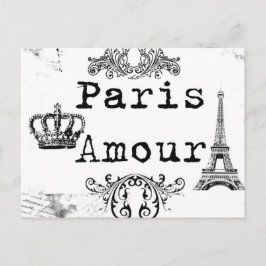 Cartão Postal Vintage Black White Paris Amour Eiffel Tower